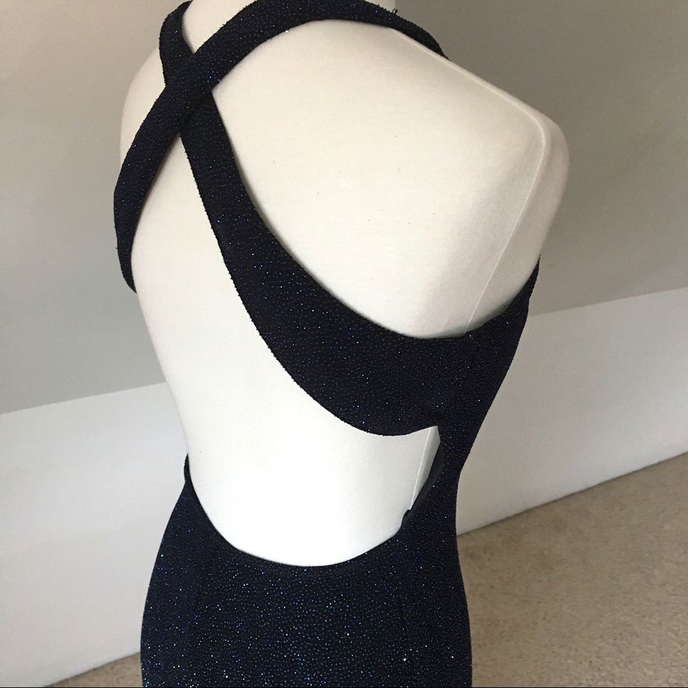 Vintage Y2K Navy Metallic Shimmer Open Back Maxi Dress NWT Size M - Picture 4 of 8